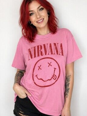 NIRVANA Pink Short Sleeve Tee with Distressed Red Logo